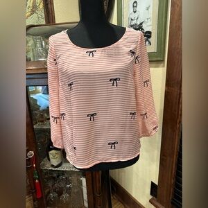 Timing Sheer Pink and White Striped Top Large